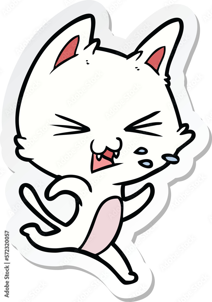 sticker of a cartoon cat hissing sticker of a cartoon cat hissing