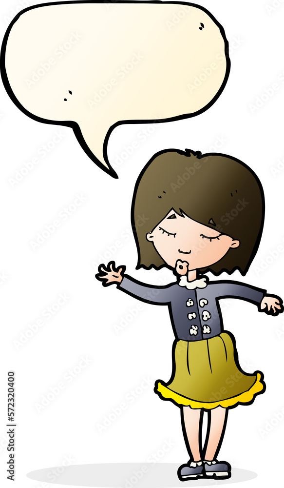 cartoon waving woman with speech bubble cartoon waving woman with speech bubble