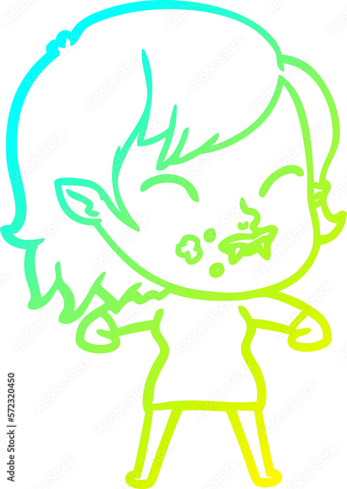 cold gradient line drawing cartoon vampire girl with blood on cheek cold gradient line drawing cartoon vampire girl with blood on cheek