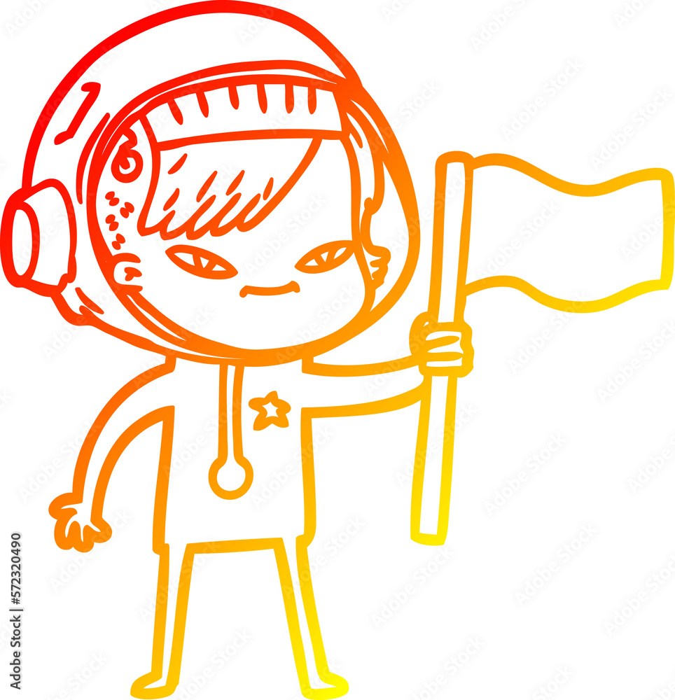 warm gradient line drawing cartoon astronaut woman warm gradient line drawing cartoon astronaut woman