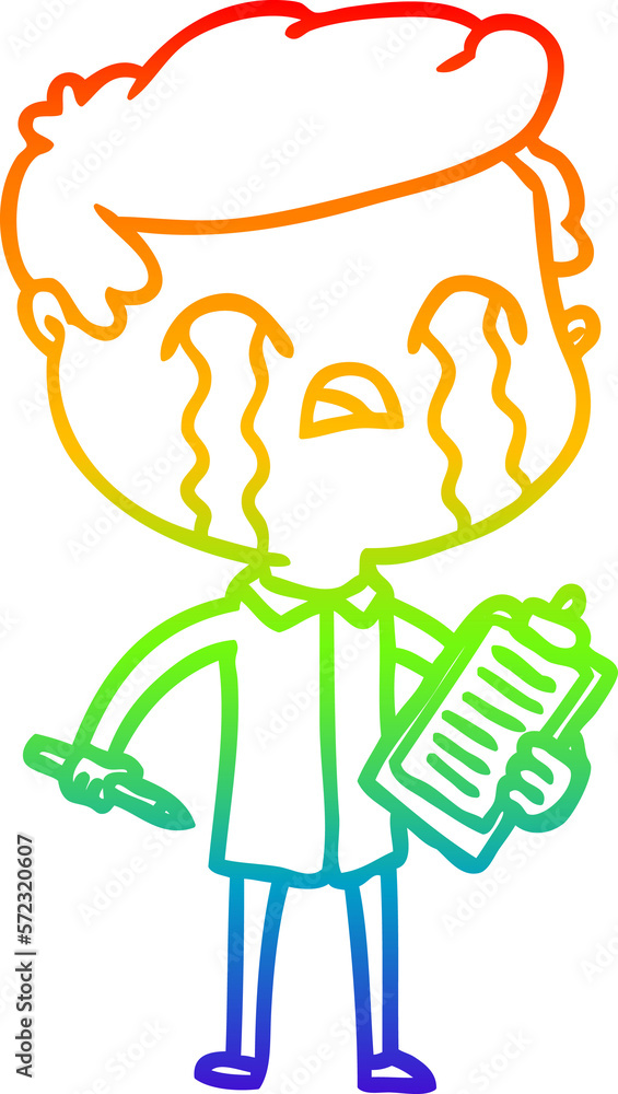 rainbow gradient line drawing cartoon salesman crying rainbow gradient line drawing cartoon salesman crying