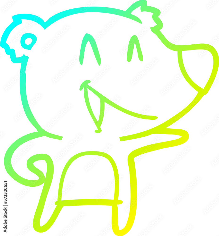 cold gradient line drawing laughing bear cartoon