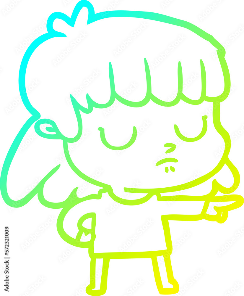 cold gradient line drawing cartoon indifferent woman;pointing cold gradient line drawing cartoon indifferent woman;pointing