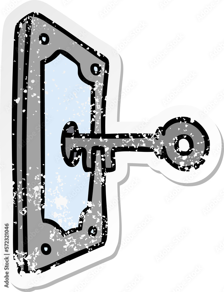distressed sticker cartoon doodle of a door handle