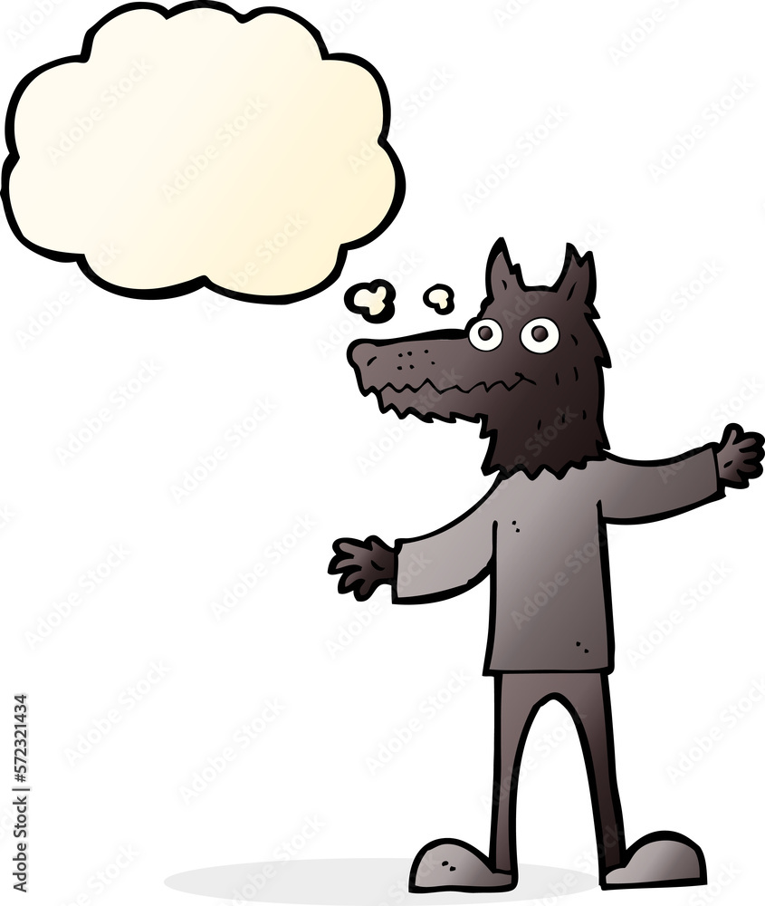 cartoon wolf man with thought bubble cartoon wolf man with thought bubble