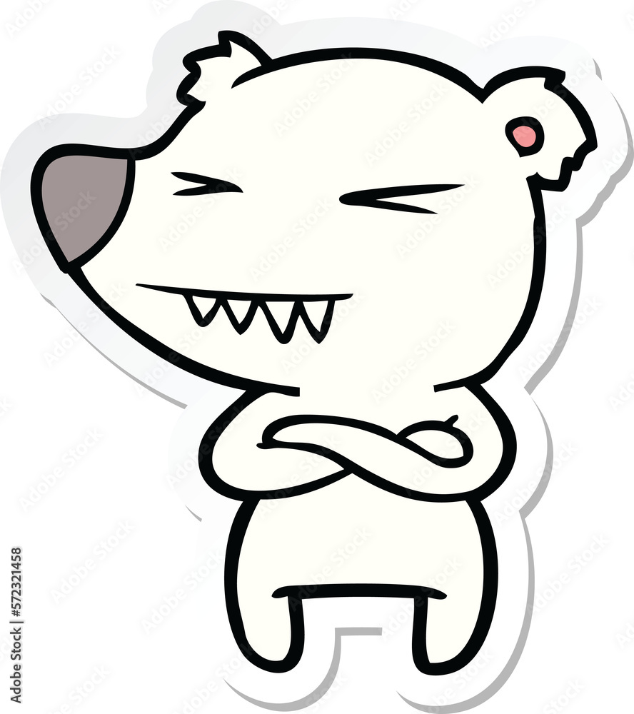 sticker of a angry polar bear cartoon with folded arms sticker of a angry polar bear cartoon with folded arms