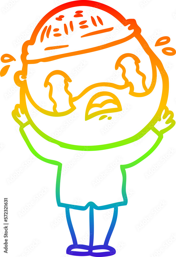 rainbow gradient line drawing cartoon bearded man crying rainbow gradient line drawing cartoon bearded man crying