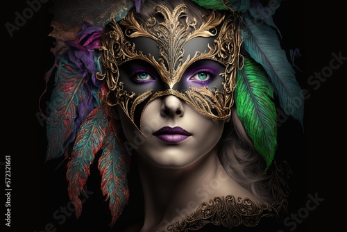 Beautiful Woman in Mardi Gras Mask and Makeup © Rarity Asset Club