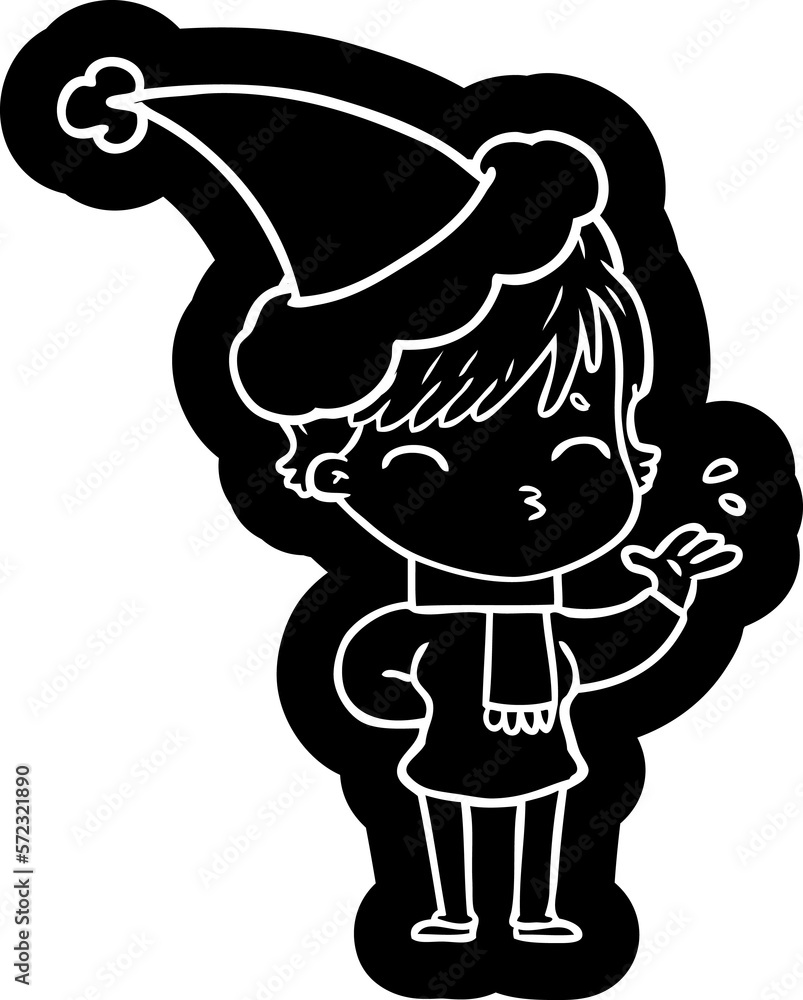 cartoon icon of a woman thinking wearing santa hat cartoon icon of a woman thinking wearing santa hat