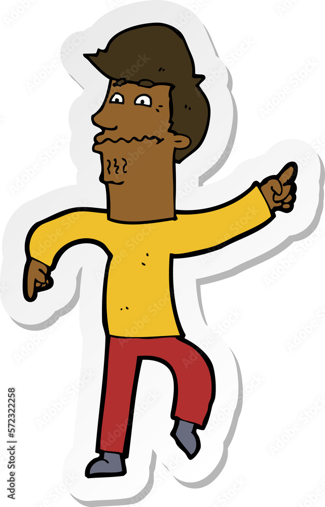 sticker of a cartoon worried man pointing sticker of a cartoon worried man pointing