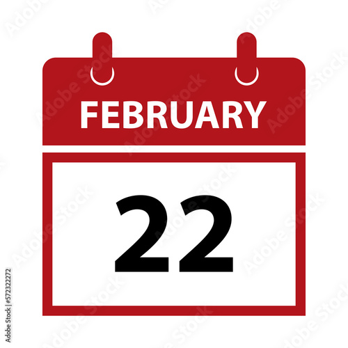February 22. Vector flat daily calendar icon. Date and time, day, month for birthday, anniversary, appointment, remainder or event. Holiday.