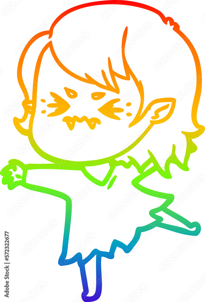 rainbow gradient line drawing annoyed cartoon vampire girl rainbow gradient line drawing annoyed cartoon vampire girl