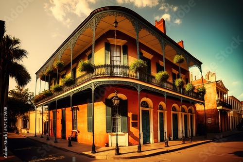 Slika na platnu Historic building in the French Quarter in New Orleans, USA