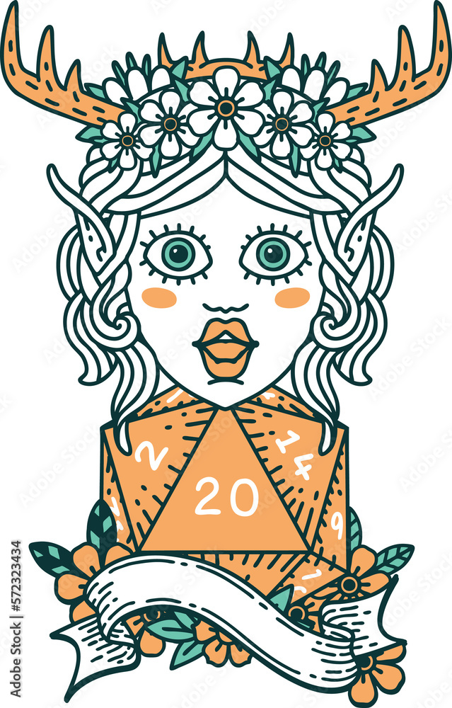 elf druid character with natural twenty dice roll illustration elf druid character with natural twenty dice roll illustration