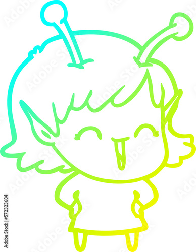 cold gradient line drawing cartoon happy alien girl
