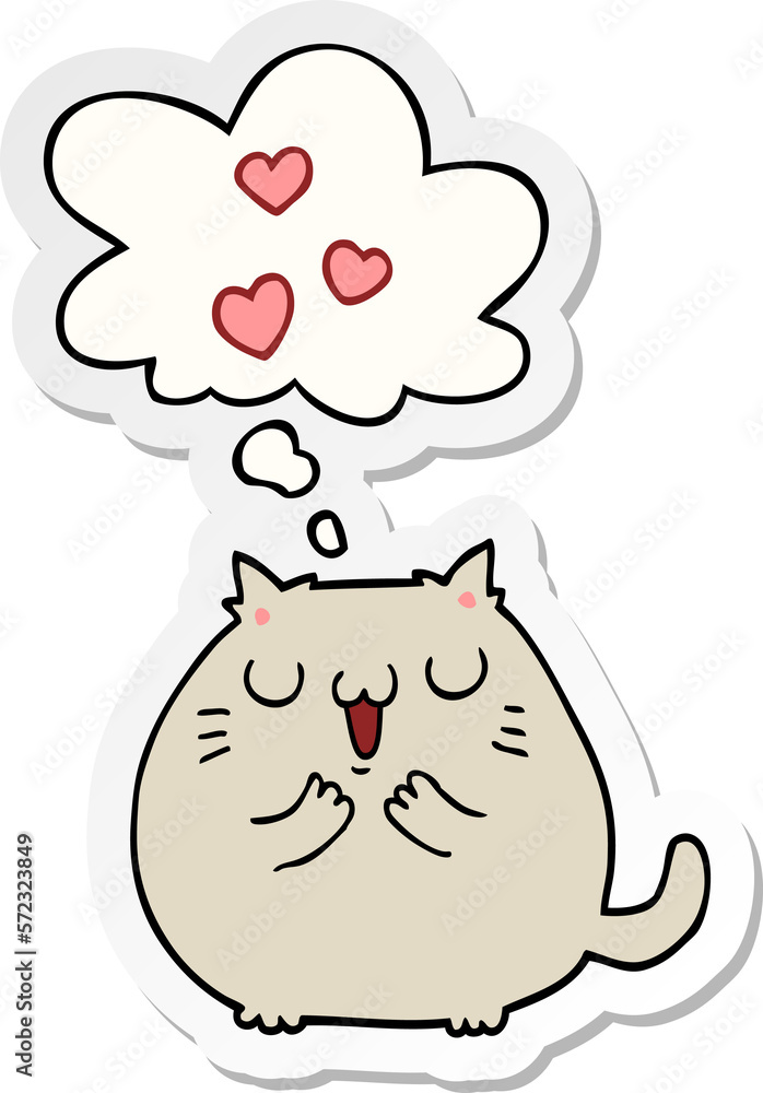 cute cartoon cat in love and thought bubble as a printed sticker