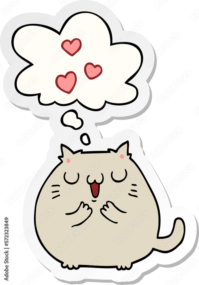 cute cartoon cat in love and thought bubble as a printed sticker cute cartoon cat in love and thought bubble as a printed sticker
