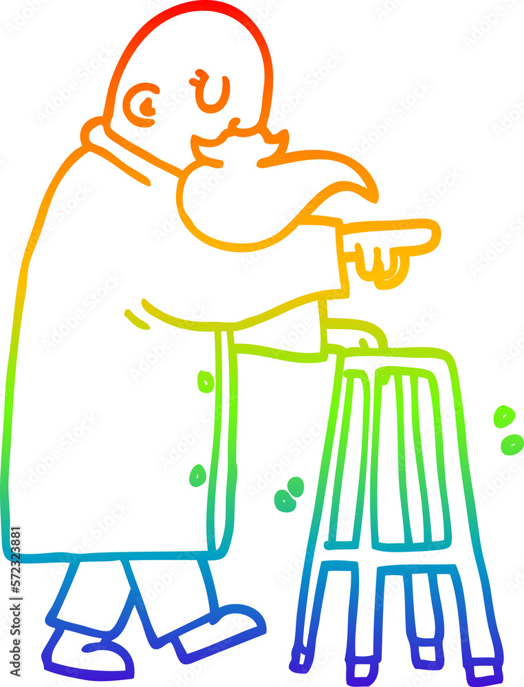 rainbow gradient line drawing cartoon old man with walking frame rainbow gradient line drawing cartoon old man with walking frame
