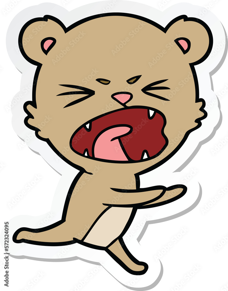 sticker of a angry cartoon bear shouting sticker of a angry cartoon bear shouting