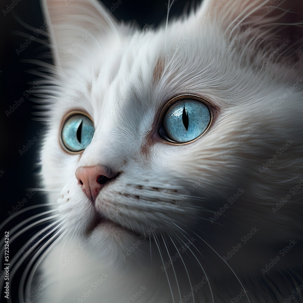 Detail of a white cat portrait.