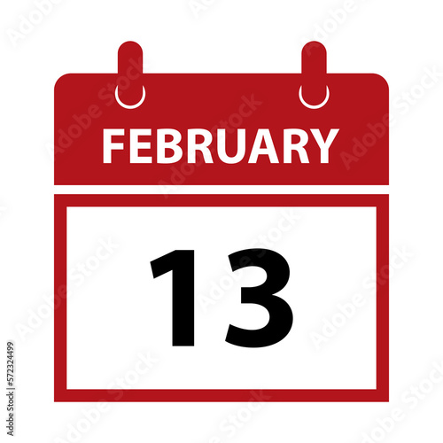 February 13. Vector flat daily calendar icon. Date and time, day, month for birthday, anniversary, appointment, remainder or event. Holiday. World Radio Day, National Women's Day.