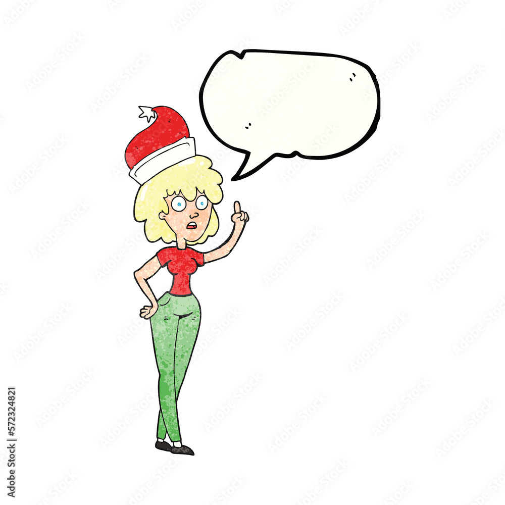 speech bubble textured cartoon woman wearing santa hat speech bubble textured cartoon woman wearing santa hat