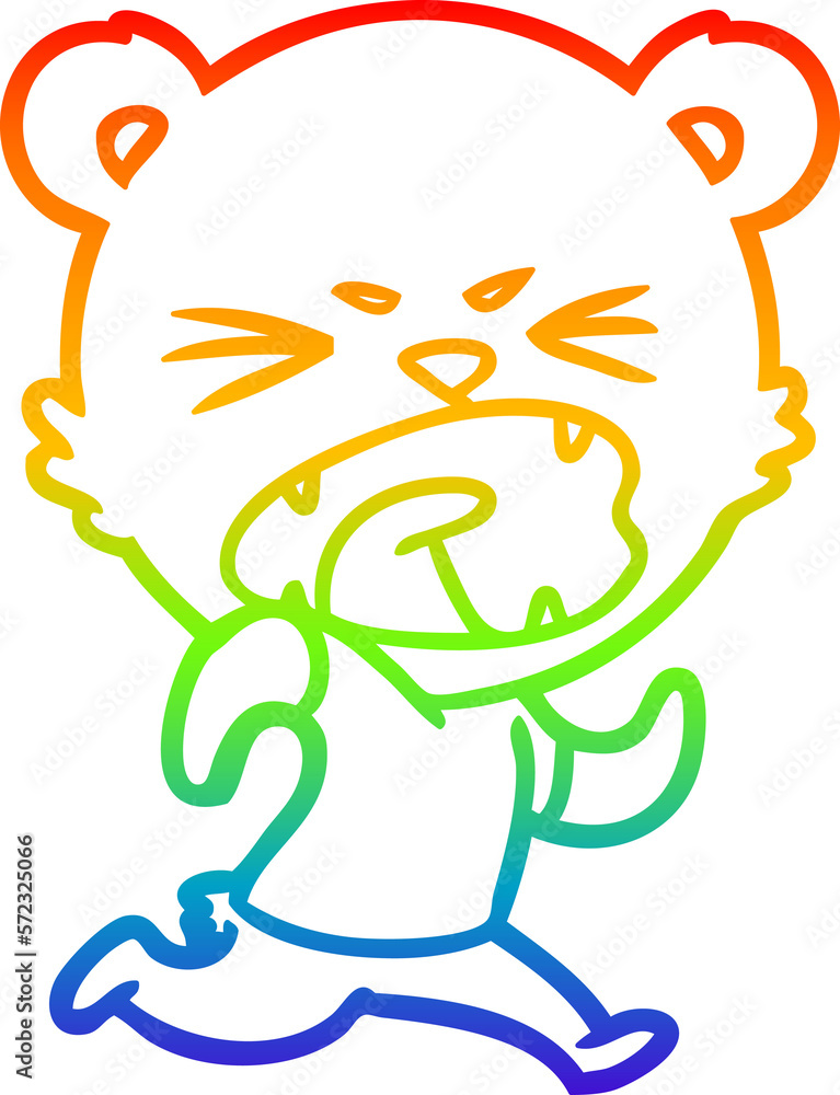 rainbow gradient line drawing angry cartoon bear running rainbow gradient line drawing angry cartoon bear running