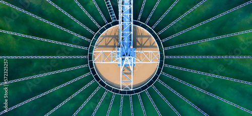 Aerial View of Drinking water treatment plant. Microbiology of drinking water production and distribution,Wastewater Treatment Facilities. Microbiology of drinking water production. Morning scene.