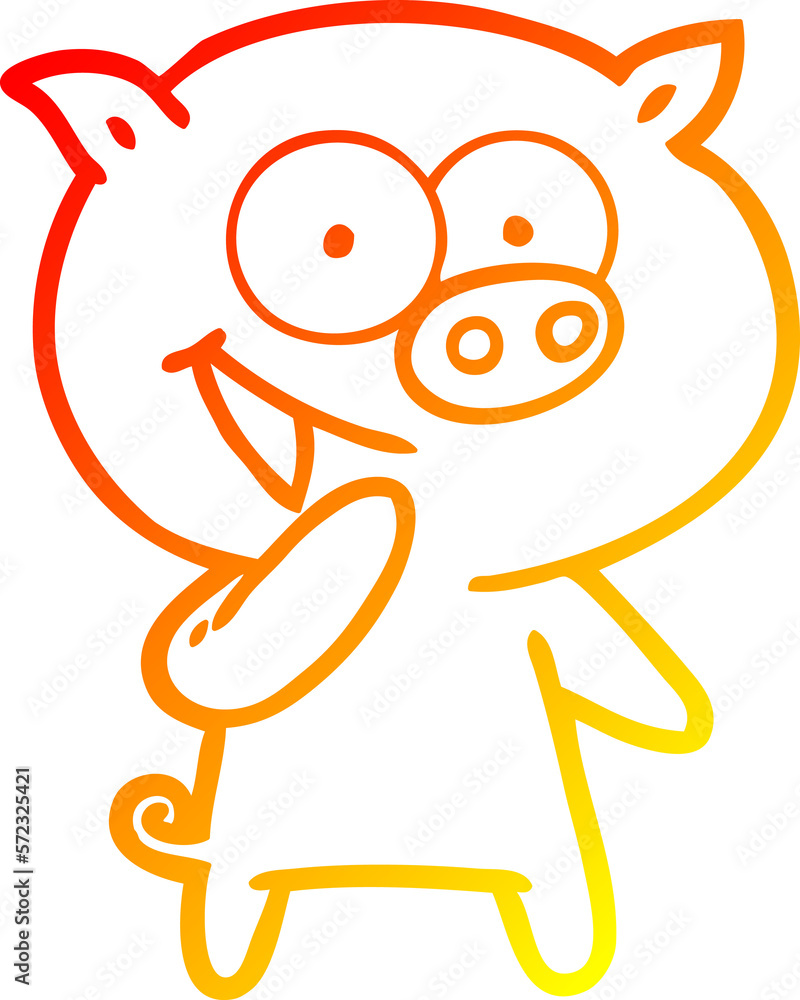 Obraz premium warm gradient line drawing laughing pig cartoon