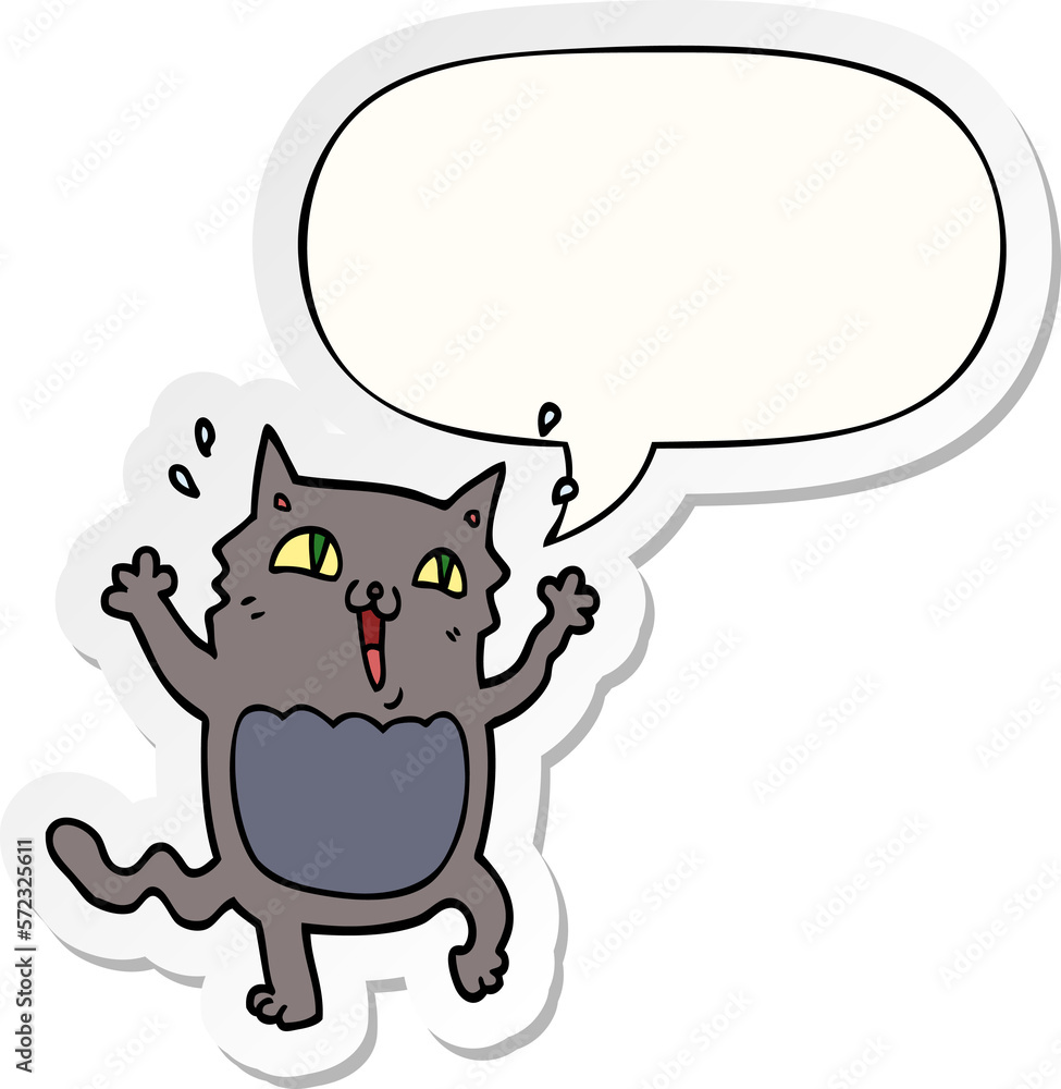 cartoon crazy excited cat and speech bubble sticker cartoon crazy excited cat and speech bubble sticker