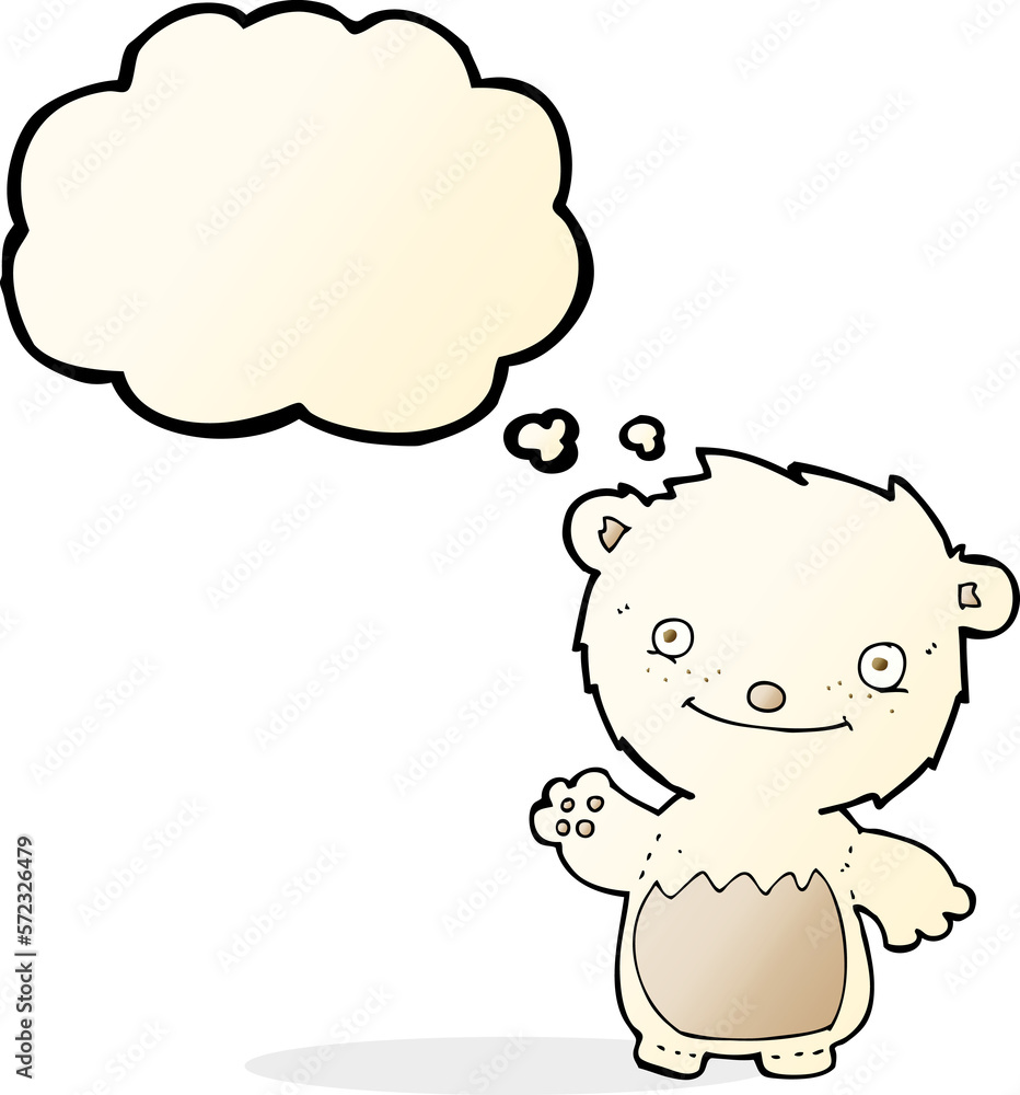 cartoon waving polar bear cub with thought bubble cartoon waving polar bear cub with thought bubble