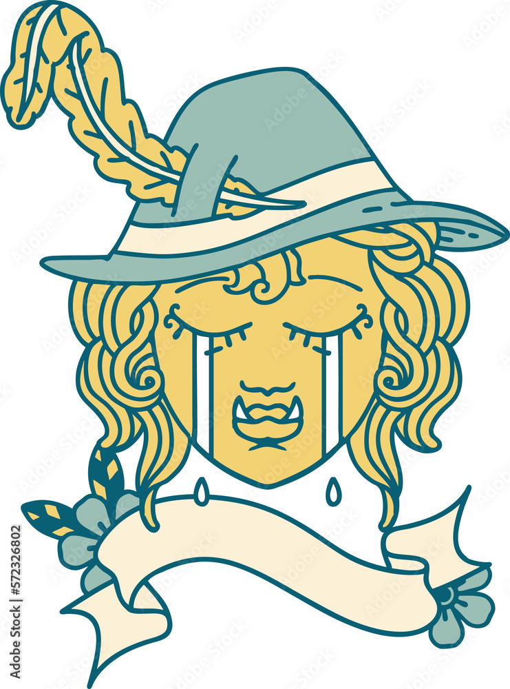 crying half orc bard character face illustration crying half orc bard character face illustration