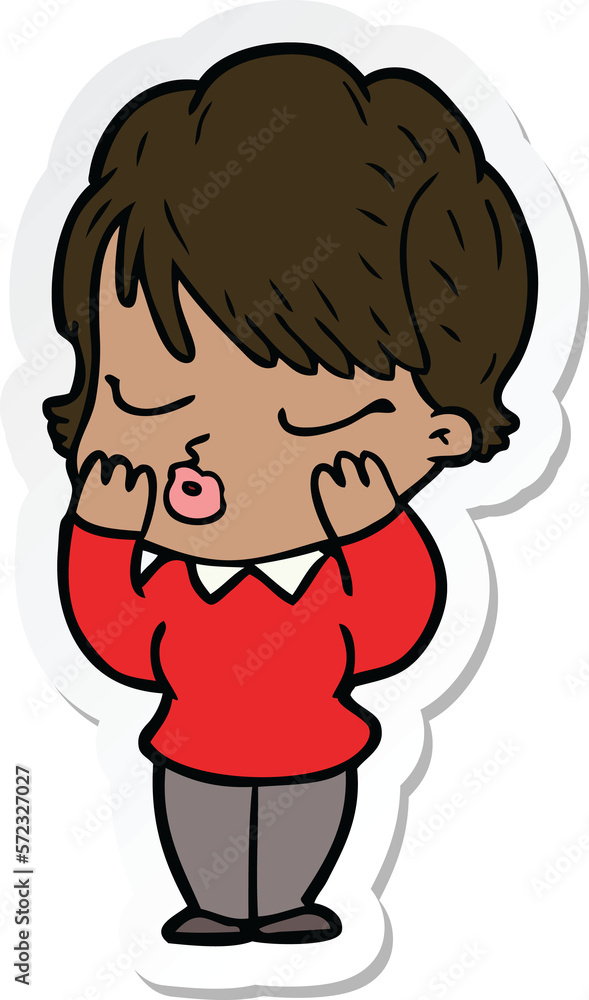 sticker of a cartoon woman with eyes shut sticker of a cartoon woman with eyes shut