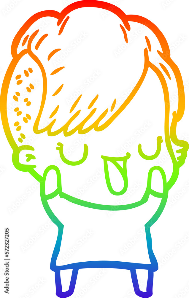 rainbow gradient line drawing cute cartoon girl with hipster haircut rainbow gradient line drawing cute cartoon girl with hipster haircut