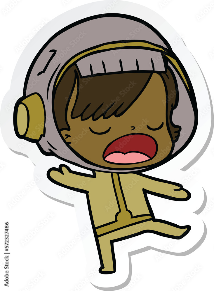 sticker of a cartoon talking astronaut woman sticker of a cartoon talking astronaut woman