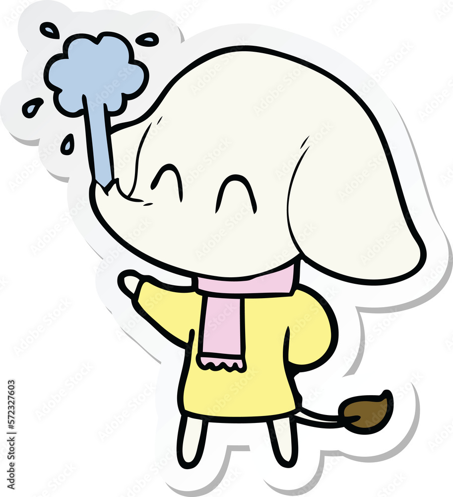 sticker of a cute cartoon elephant spouting water sticker of a cute cartoon elephant spouting water