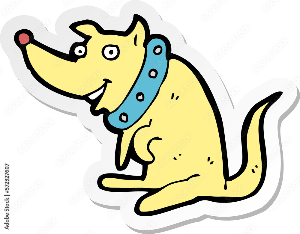 sticker of a cartoon happy dog in big collar sticker of a cartoon happy dog in big collar