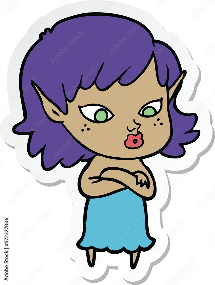 sticker of a pretty cartoon elf girl sticker of a pretty cartoon elf girl
