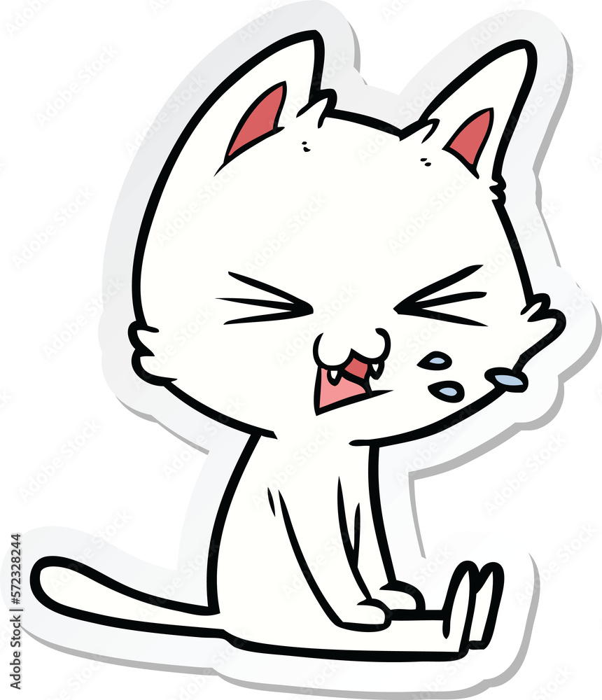 sticker of a cartoon sitting cat hissing sticker of a cartoon sitting cat hissing