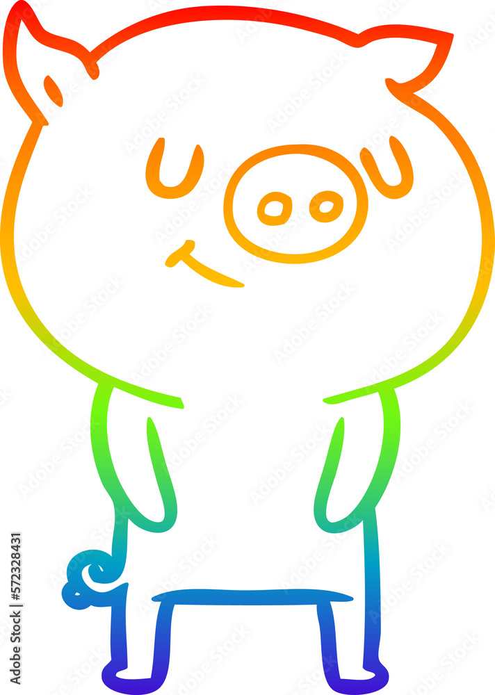 Obraz premium rainbow gradient line drawing happy cartoon pig