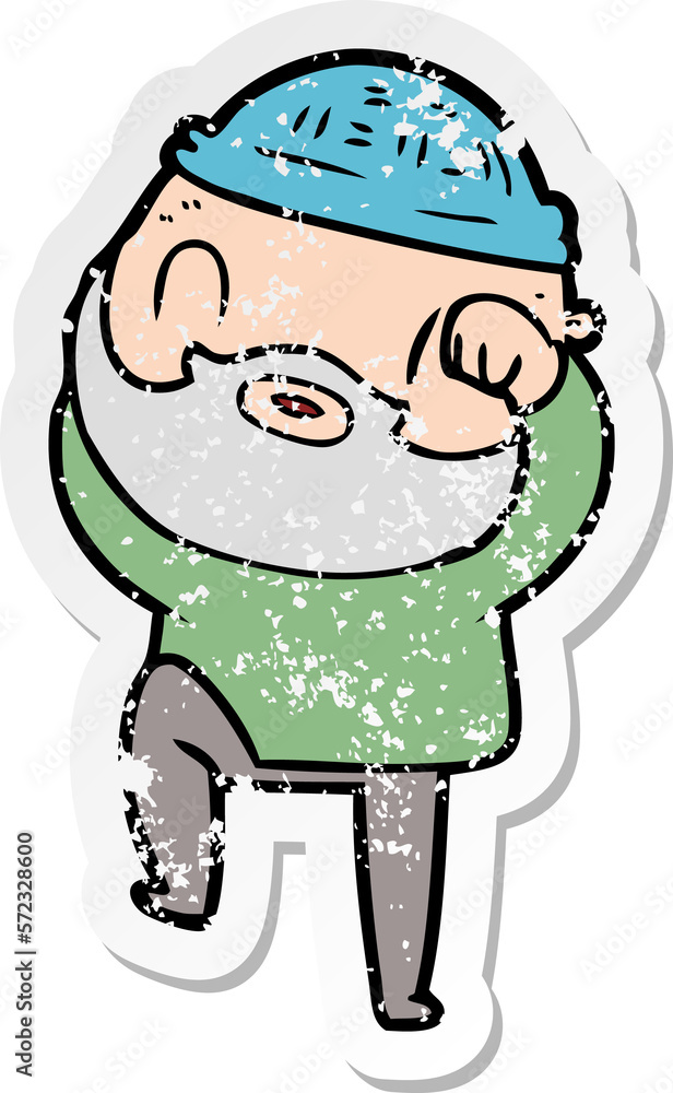 distressed sticker of a cartoon bearded man