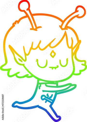 rainbow gradient line drawing cartoon alien girl