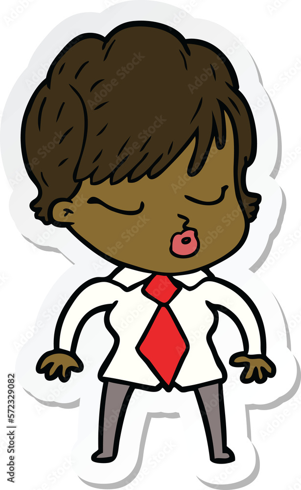 sticker of a cartoon woman with eyes shut sticker of a cartoon woman with eyes shut