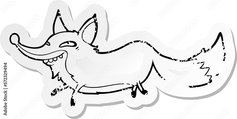 distressed sticker of a cartoon sly fox distressed sticker of a cartoon sly fox