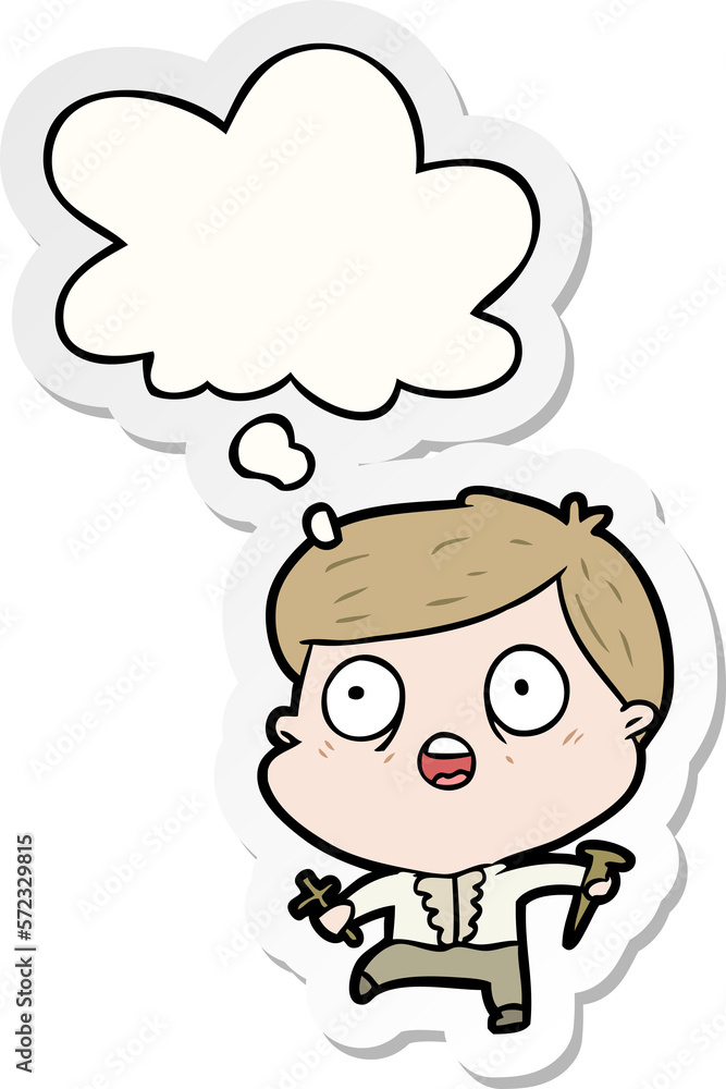 cartoon man hunting vampires and thought bubble as a printed sticker cartoon man hunting vampires and thought bubble as a printed sticker