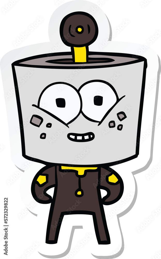 sticker of a happy cartoon robot sticker of a happy cartoon robot