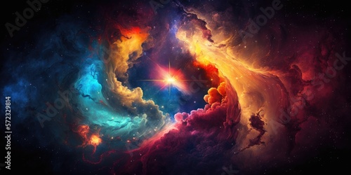 Colorful galaxy nebula wide background, Abstract, Generative AI Digital Illustration