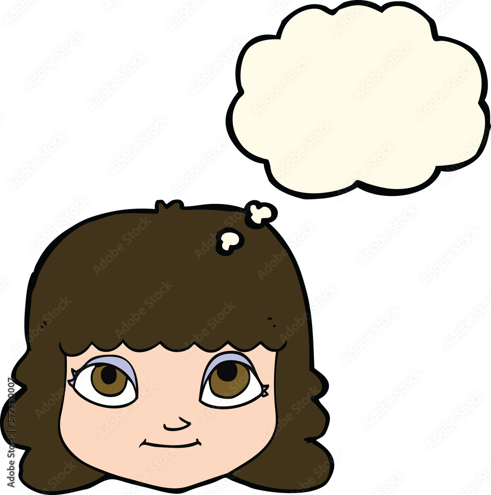 cartoon happy female face with thought bubble cartoon happy female face with thought bubble