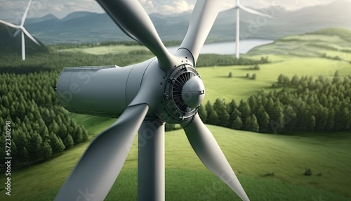 Foto Close-up photo of a wind turbine, Generative AI Digital Illustration