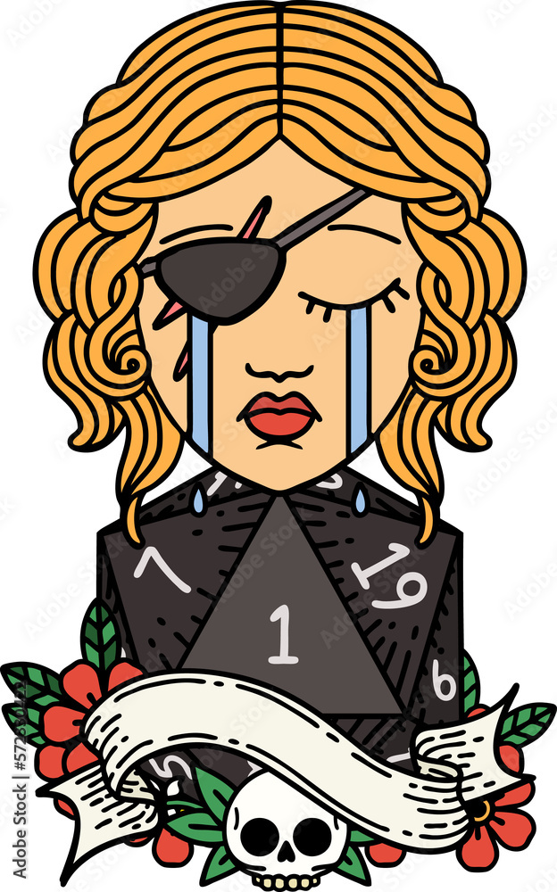 crying human rogue with natural one D20 roll illustration crying human rogue with natural one D20 roll illustration